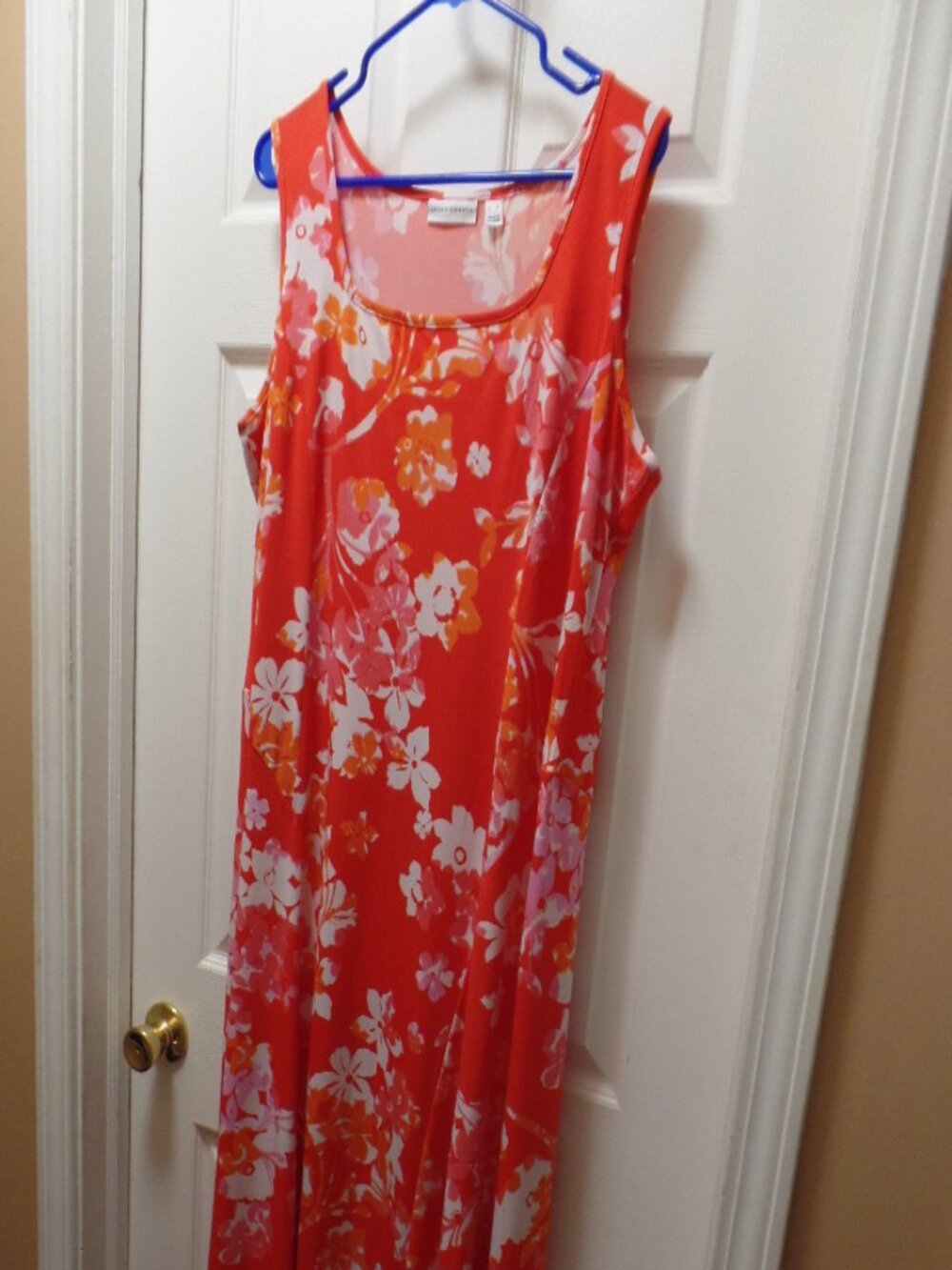 Susan Graver XL 18 20 Red Pink Floral HAWAIIAN Liquid Knit Sleeveless Midi Dress